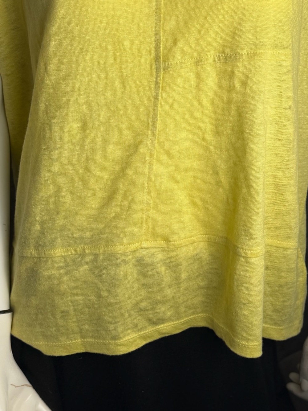 100% Linen Top Chartreuse Yellow Blouse Cap Sleeve Lightweight M Summer Boxy - Picture 7 of 10